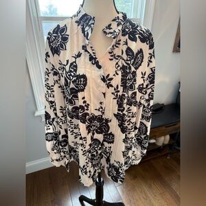 Floral Black and White Women's Top Blouse Sose XL